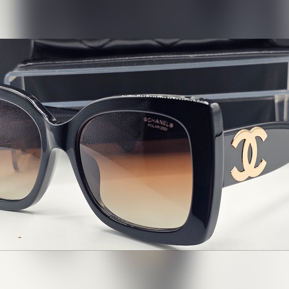 CHANEL Black Sunglasses with Gold Accents - Picture 10 of 12
